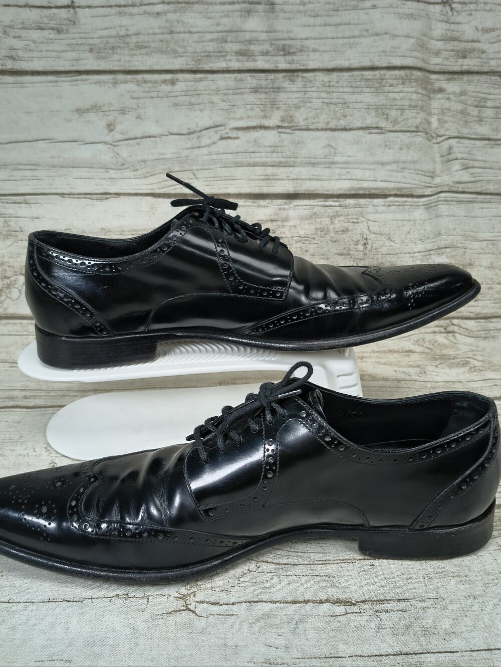 Dolce Gabbana Luxury Black High Shine Wingtip Leather Oxfords Men Size 8.5